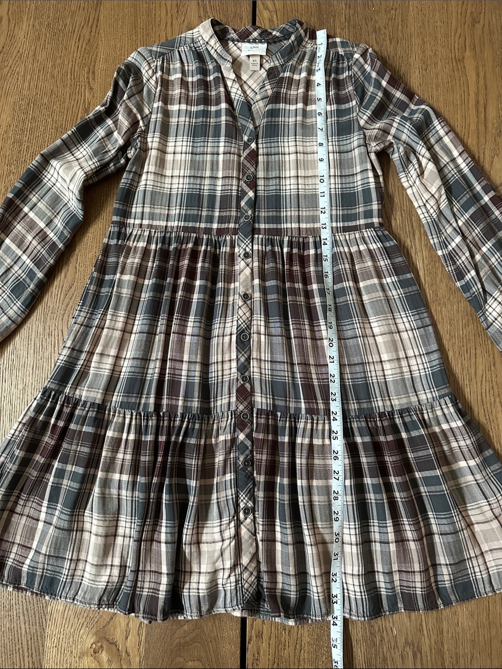 Knox Rose Plaid Long-Sleeve Tiered Mini Dress X-SMALL - Picture 11 of 14
